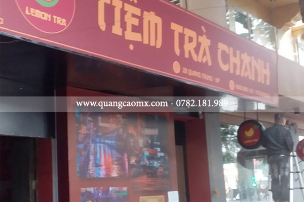 Lắp đặt biển bạt 3M tiệm trà tranh tại Quang Trung Hải Phòng